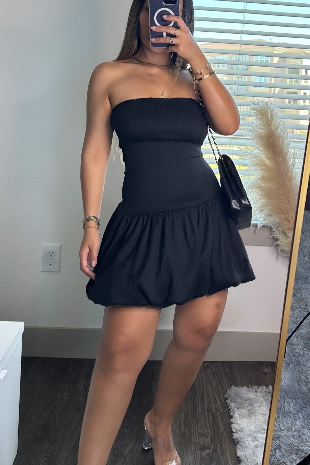 cocktail balloon dress Ladies - Black Balloon-Sleeved Dress - Size: S