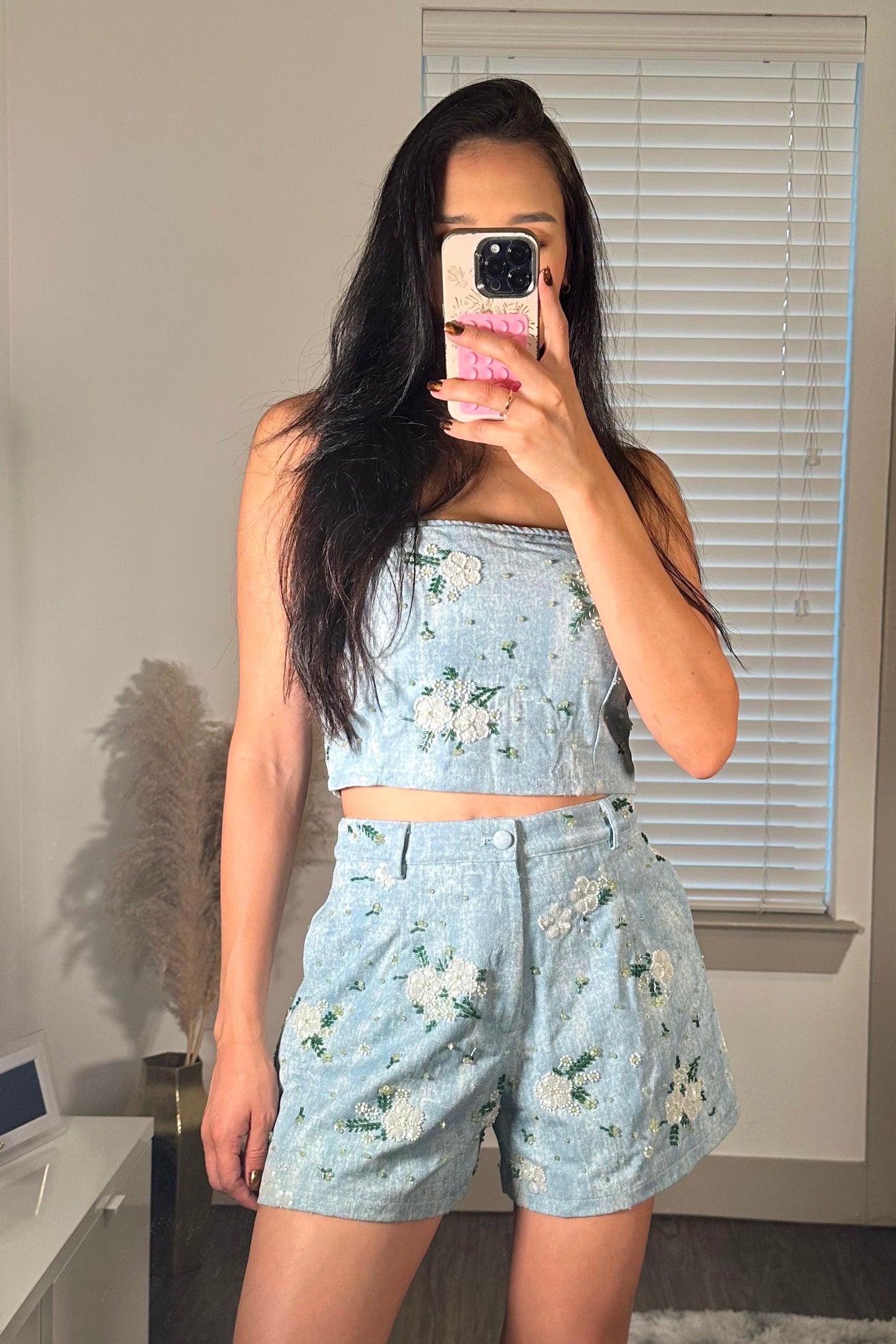 Beaded tube top and short set