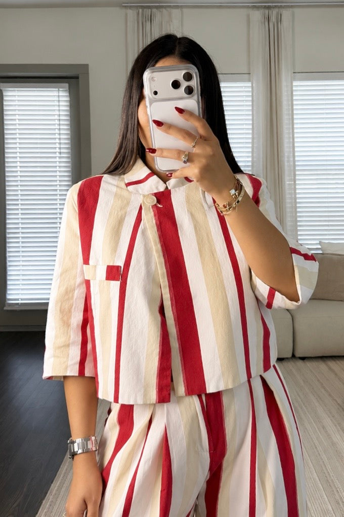 Red stripe crop blazer