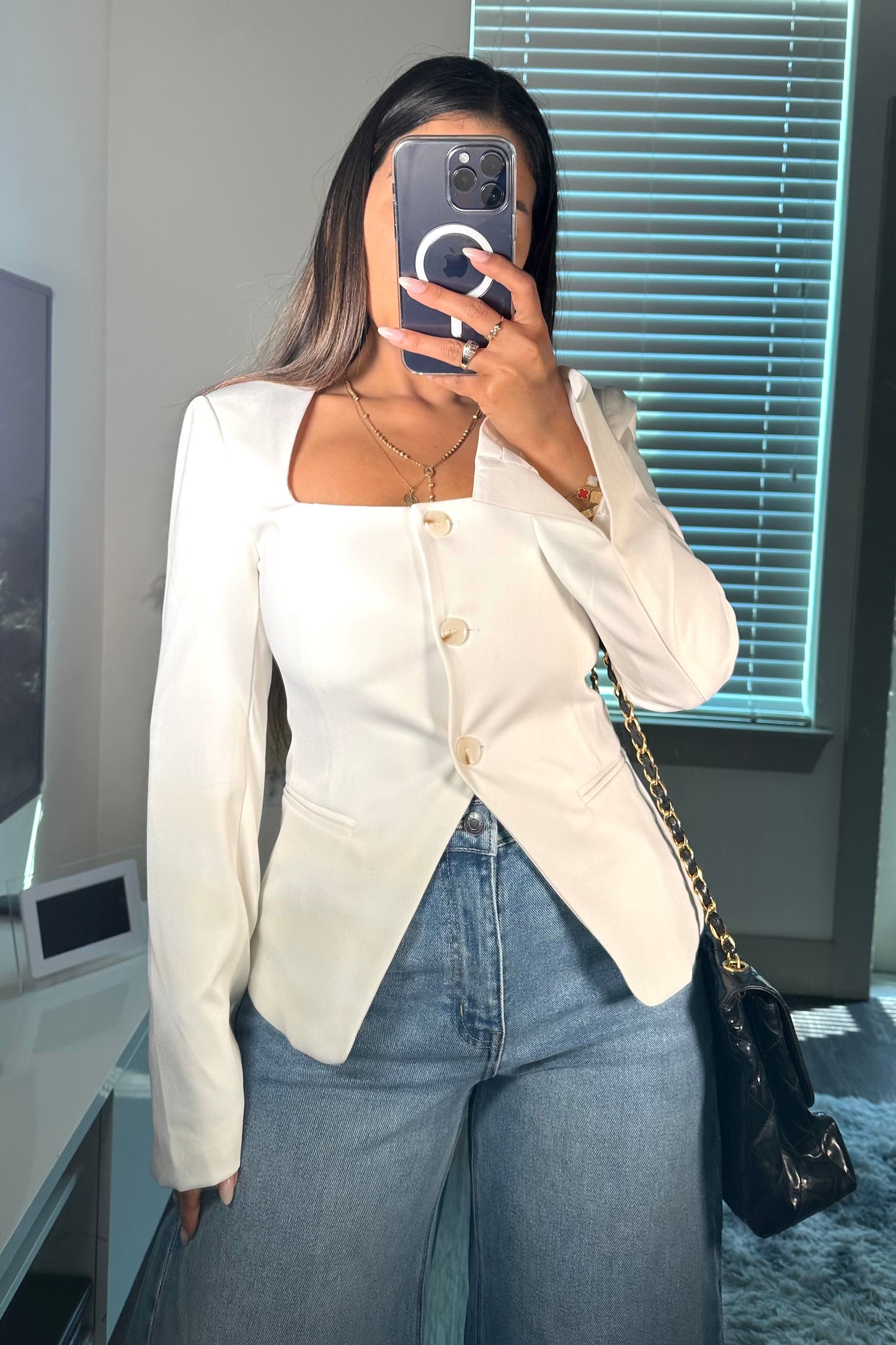 Woven struc top ivory