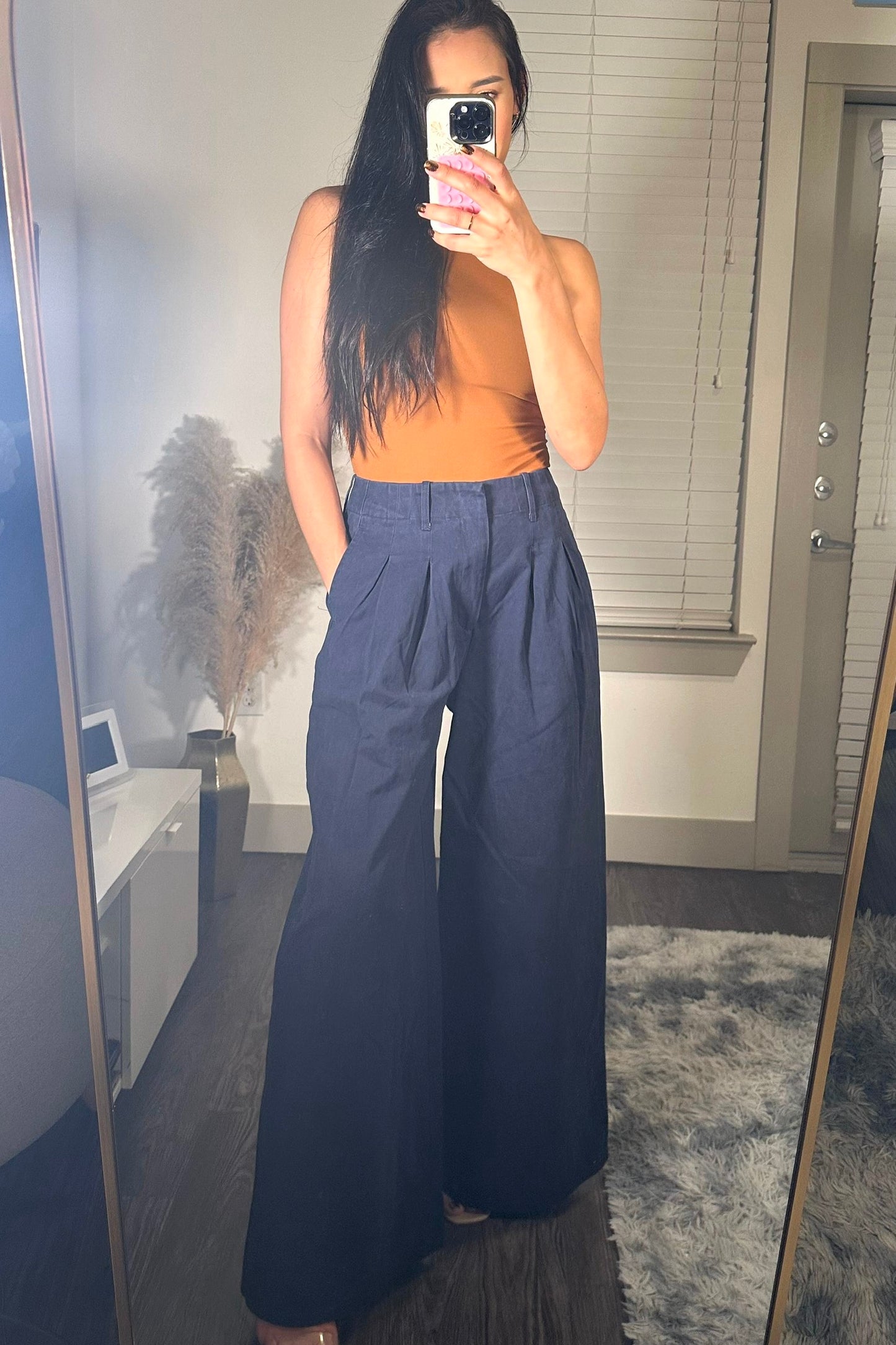 Pleated wide leg pants NAVY