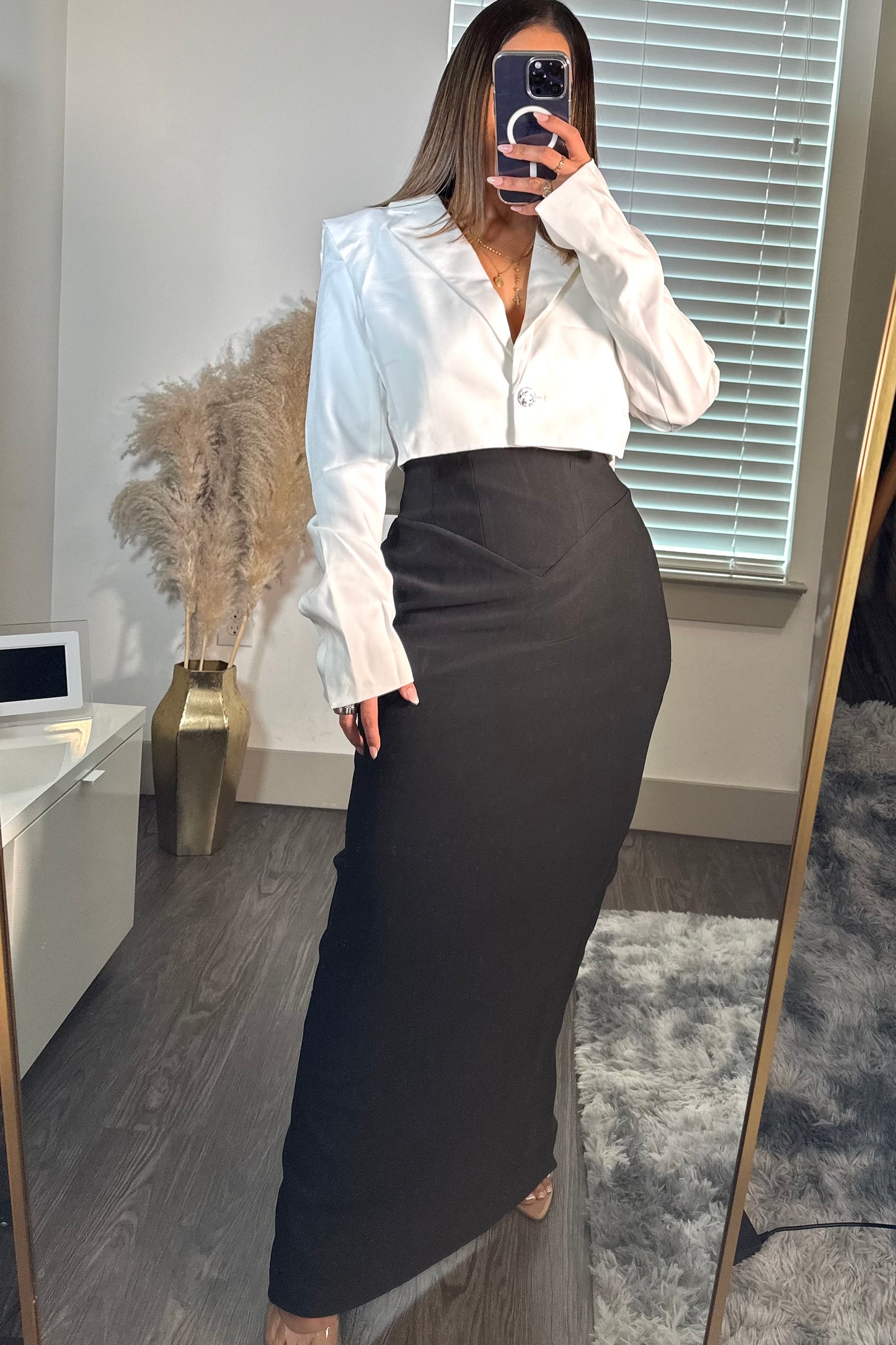 Jacket and long skirt set white black