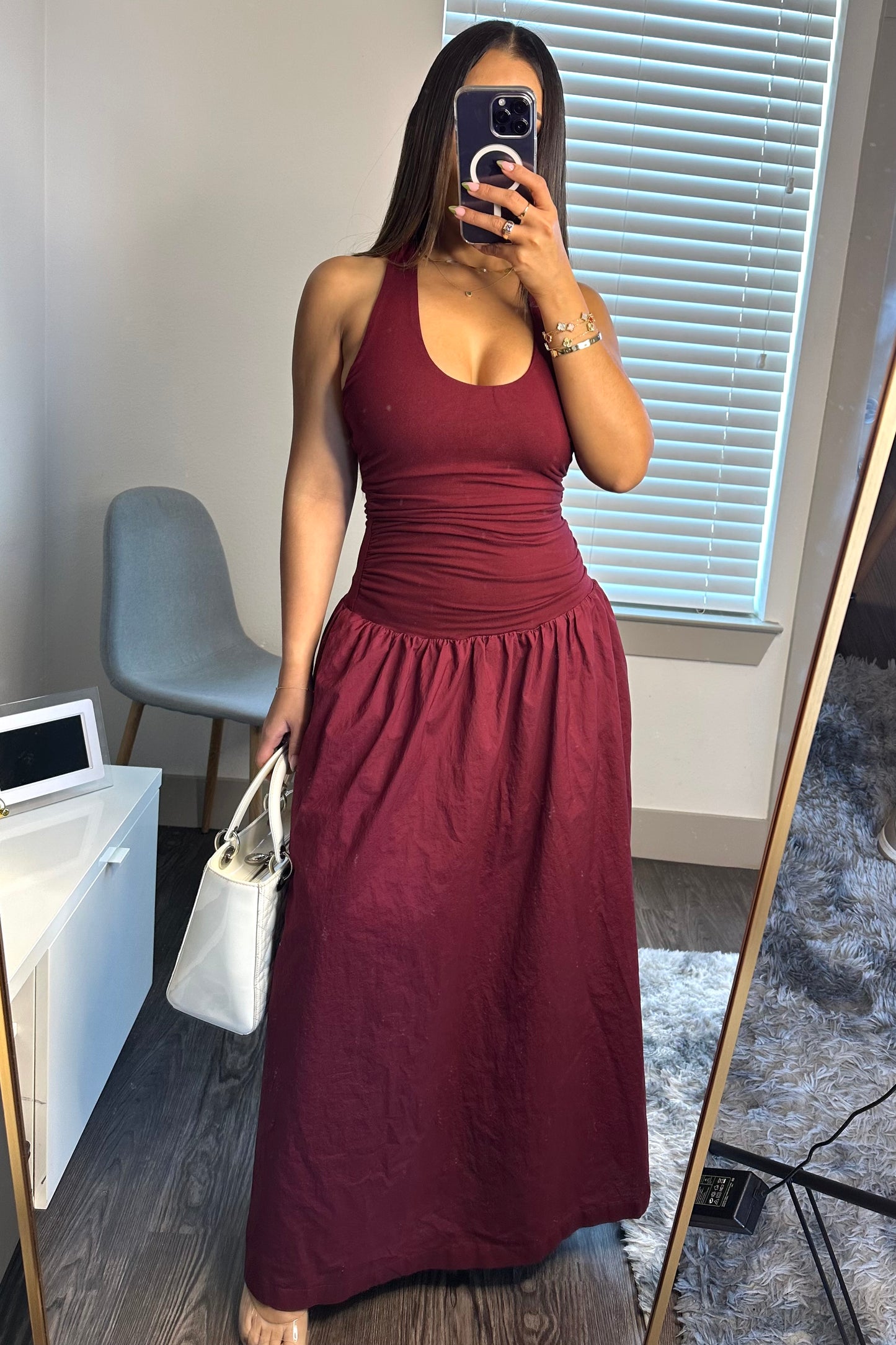 Contrast halter neck maxi dress wine