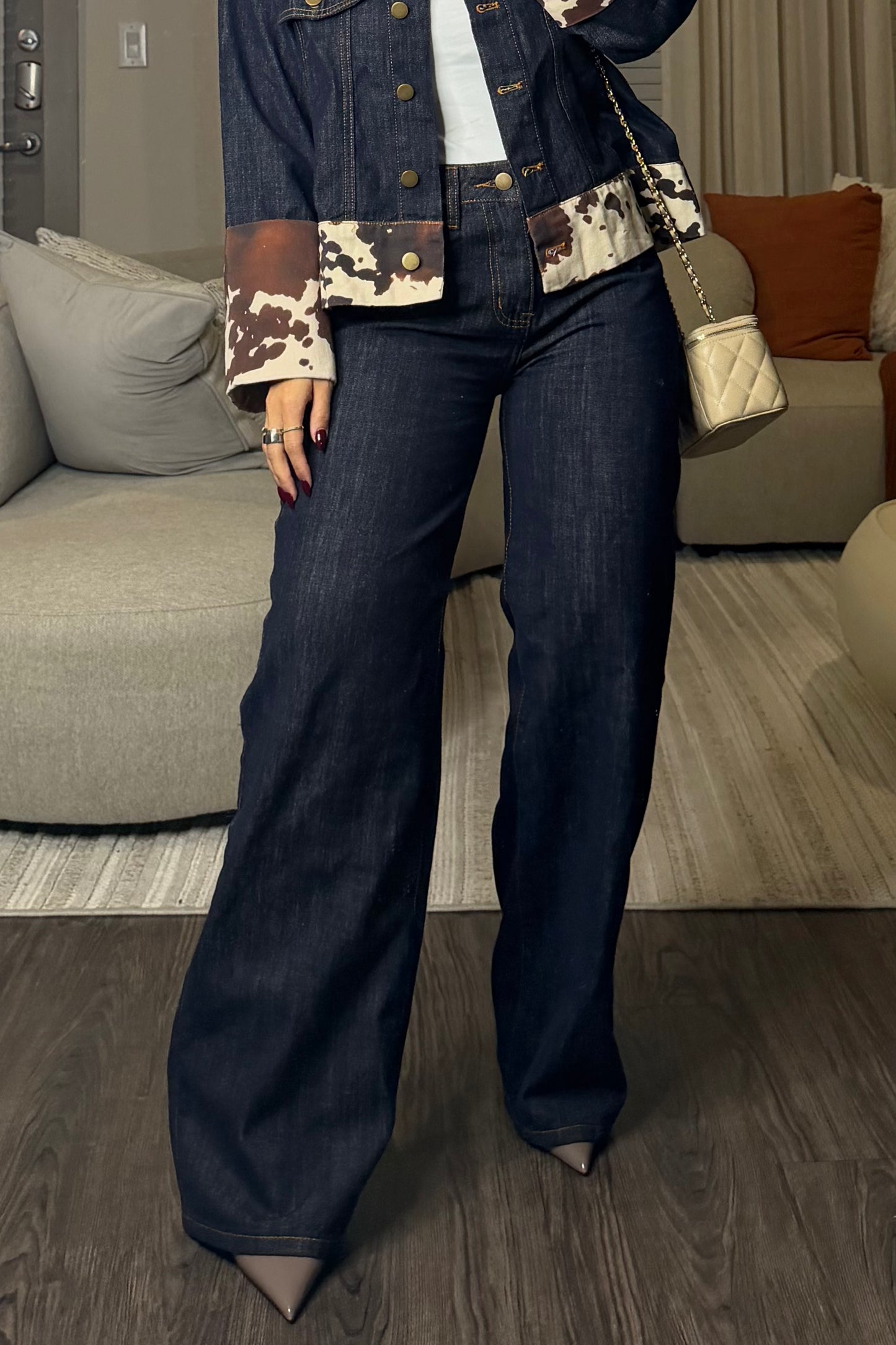 Cow Print denim pant