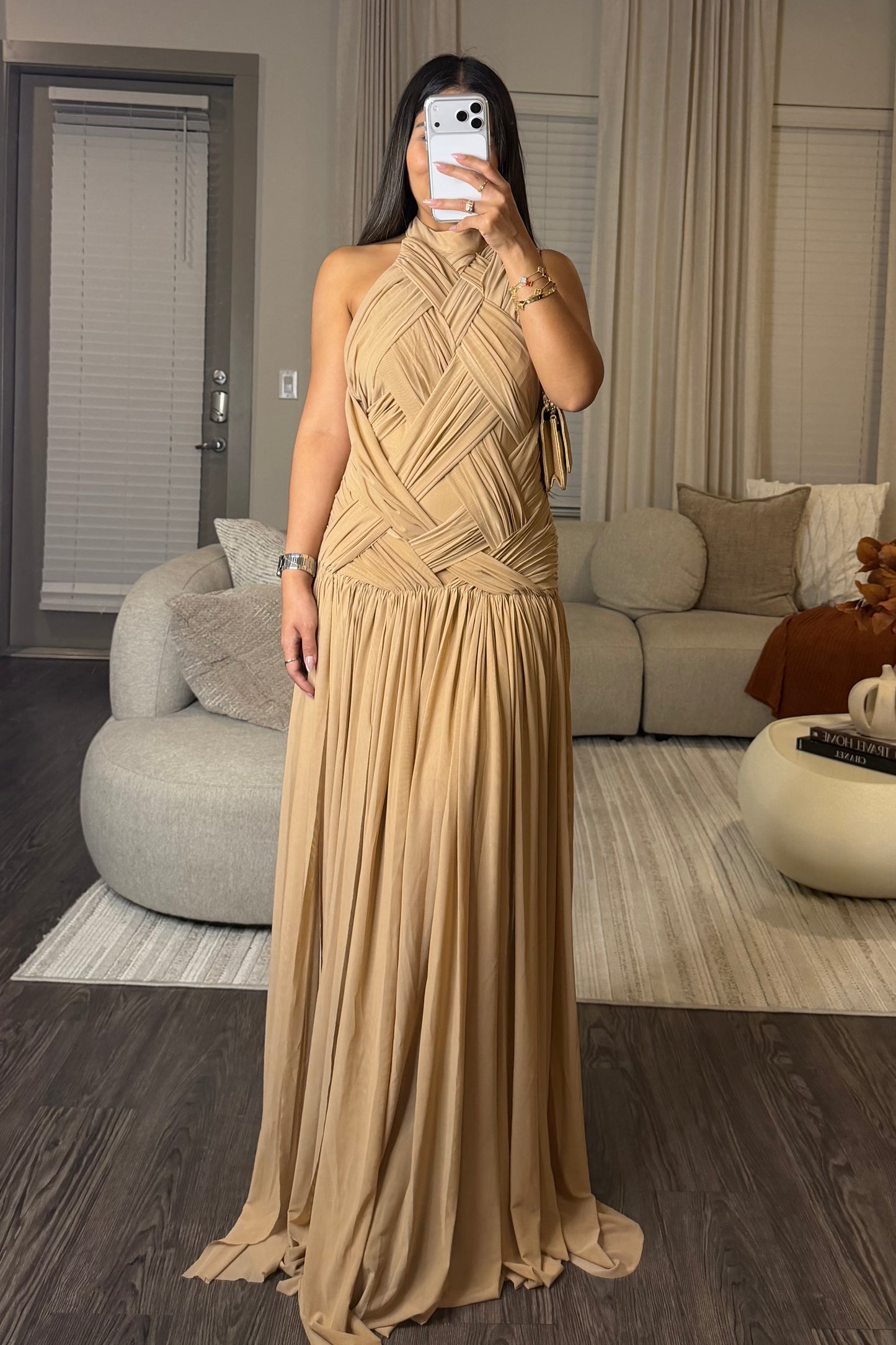 Braid maxi dress beige