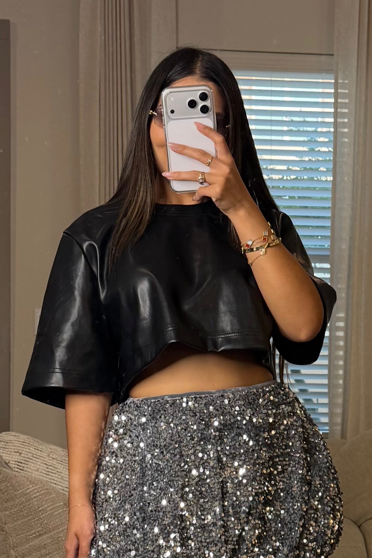 Faux leather Crop top black
