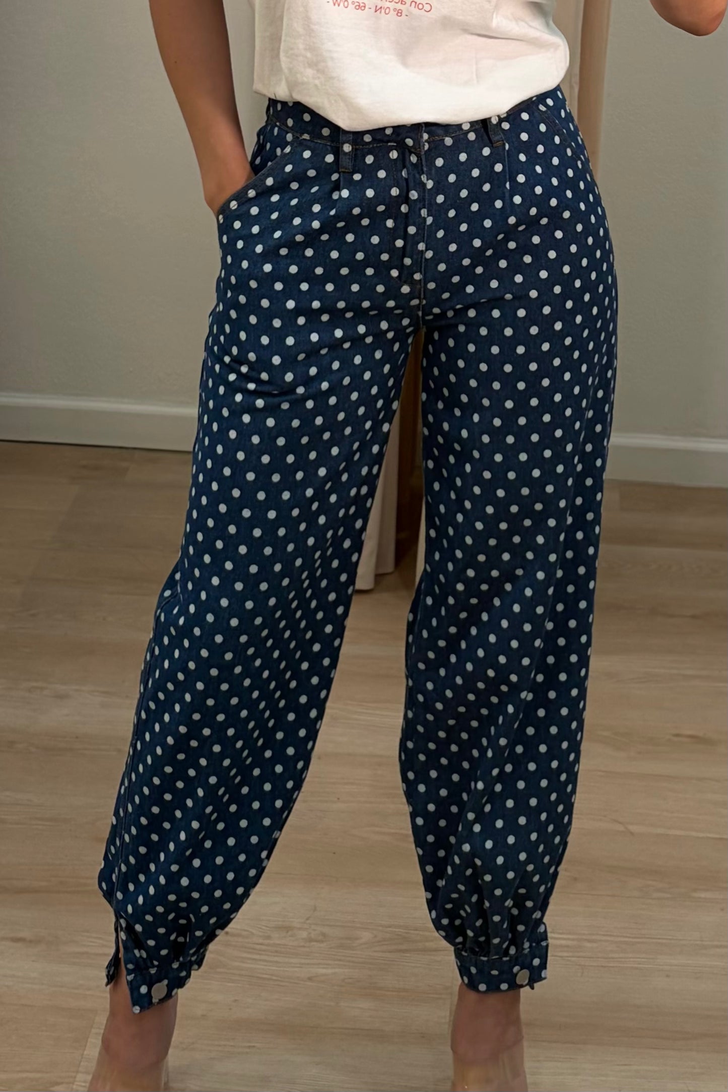Gali polka denim barrel pant