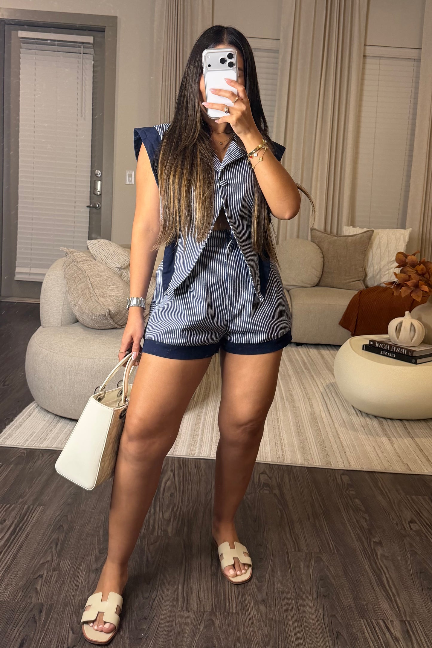 Navy stripe romper