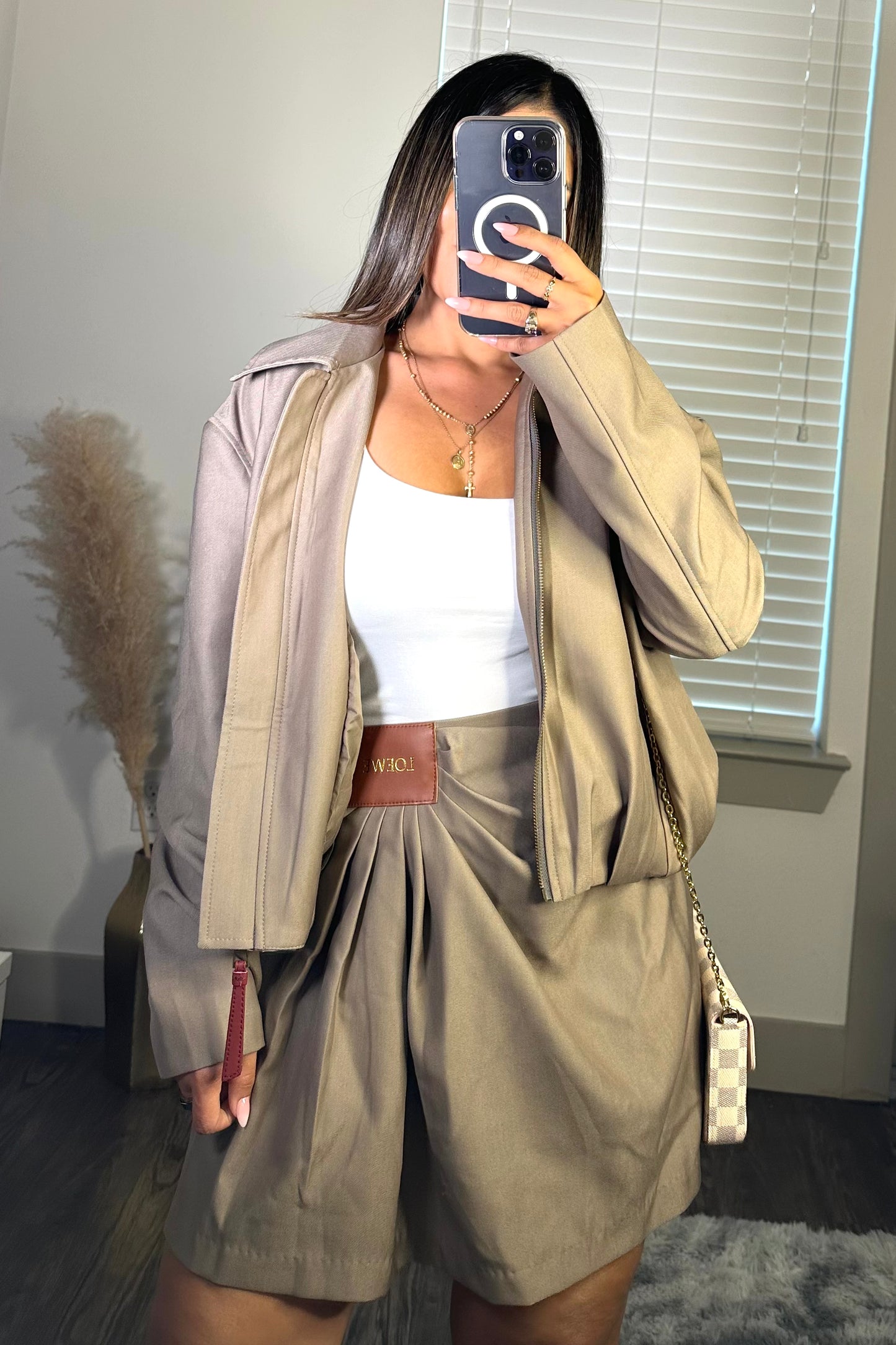 Olive skirt and jacket set