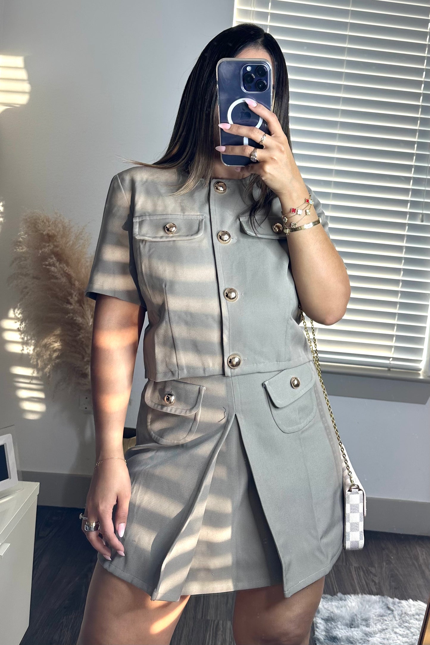 Jacket and mini skirt mocha beige