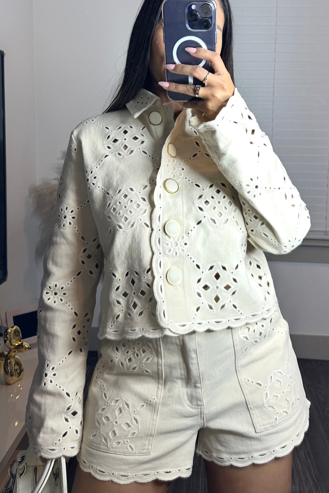 Embroidered maxi set Cream