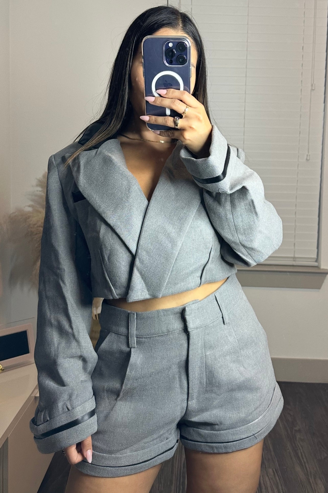 Cropped Blazer with short Charcoal