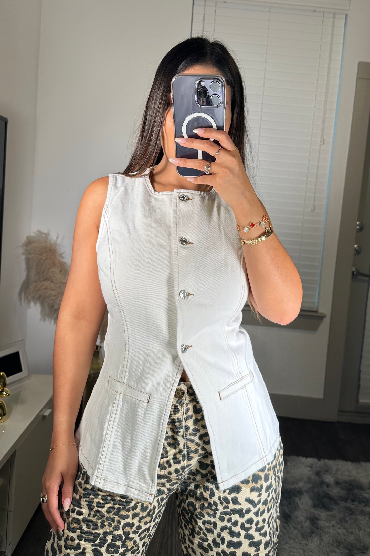 Button down denim vest