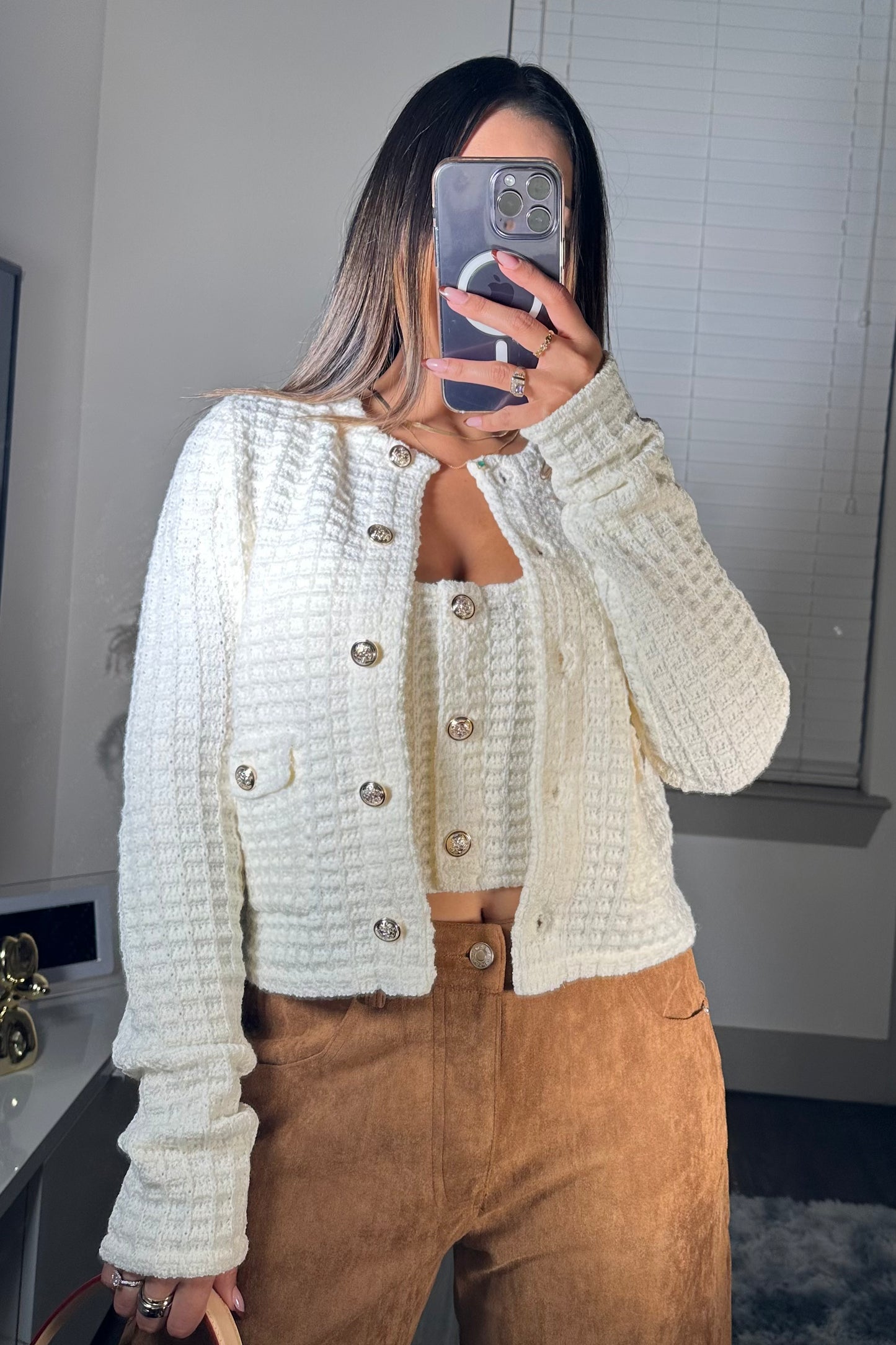Tweed cardigan and crop top set