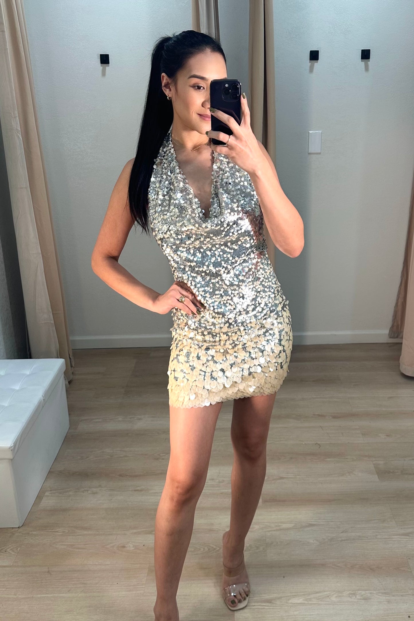 Silver nude mini dress