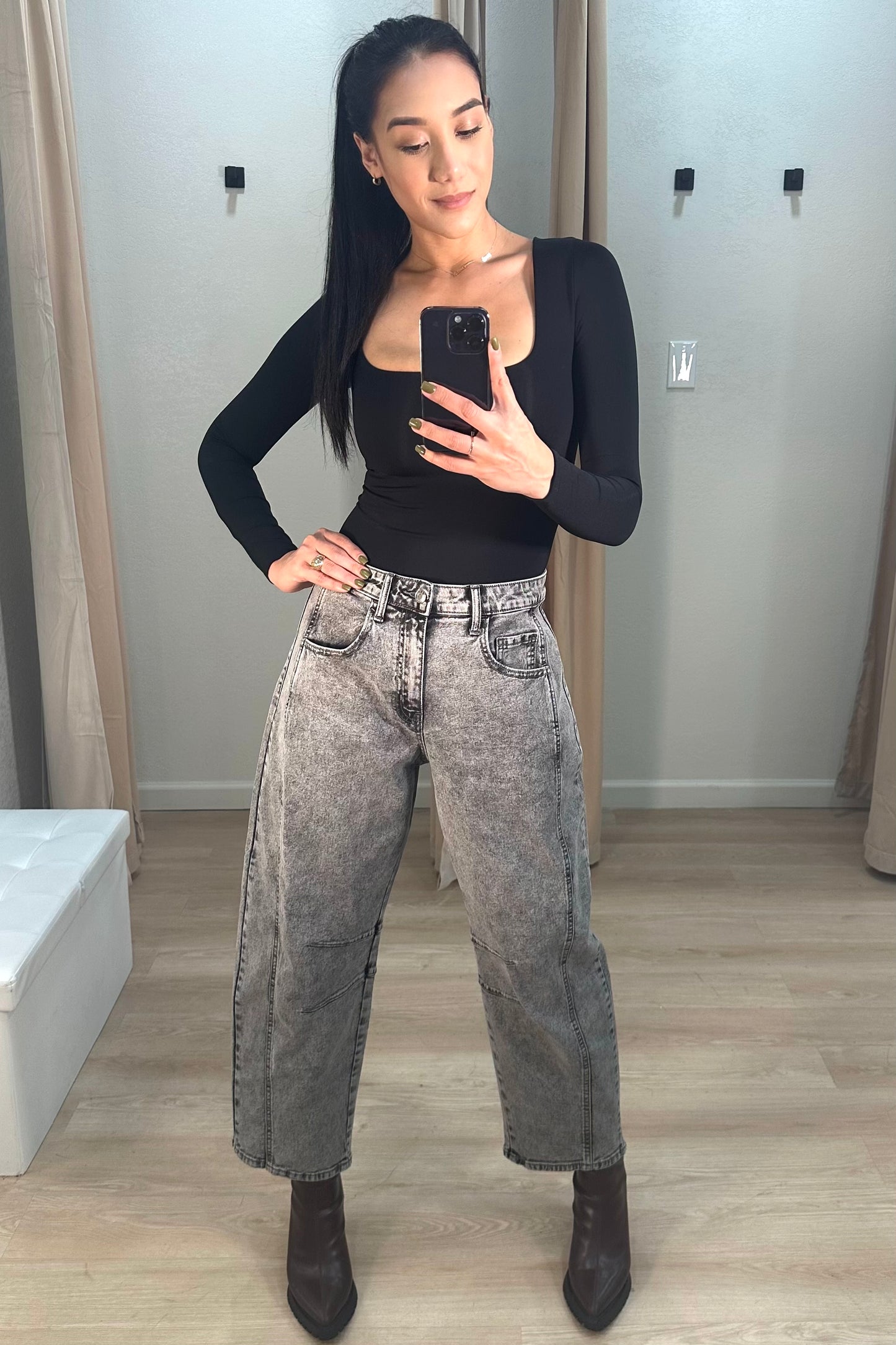 Mid waist barrel leg grey