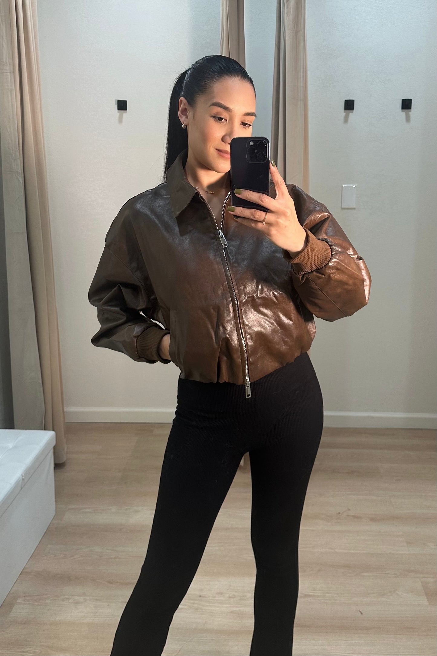 Faux leather moto jacket