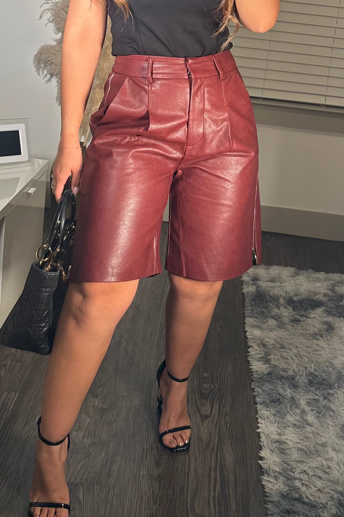 Leather jorts Dark Wine