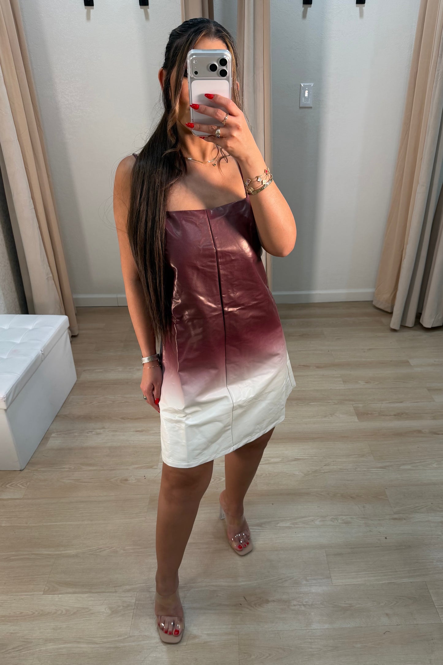 Leather mini dress burgundy ombre