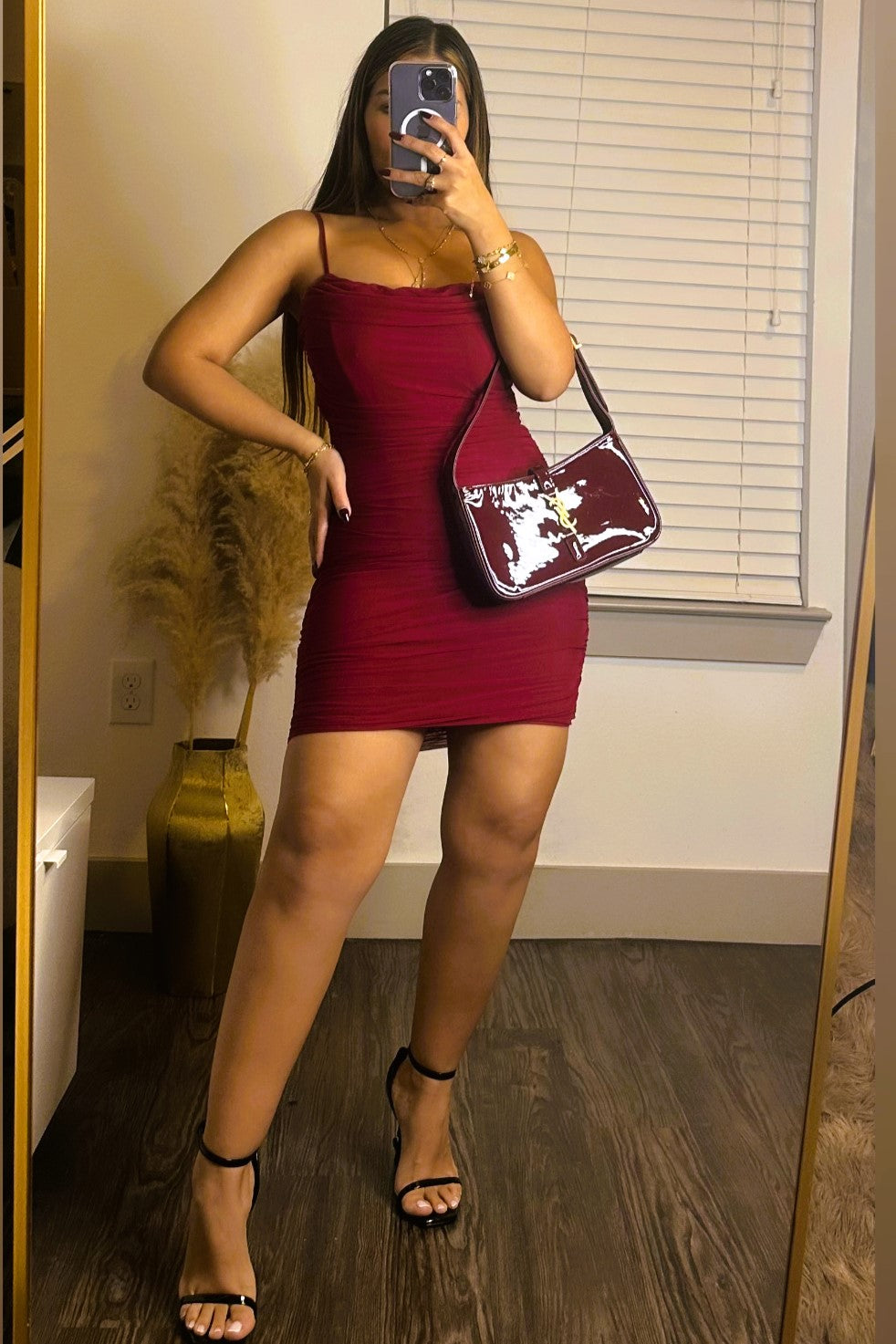 Mesh minidress burgundy