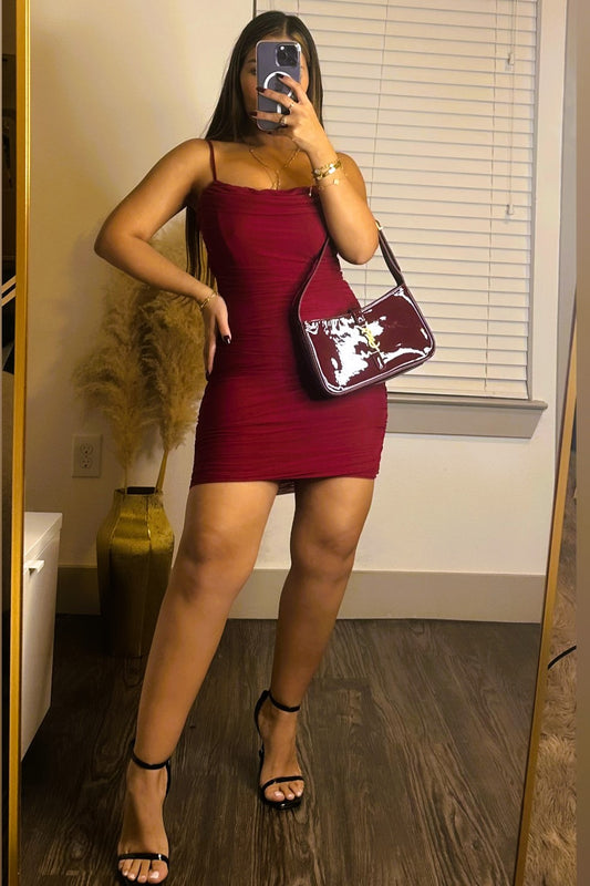 Mesh minidress burgundy