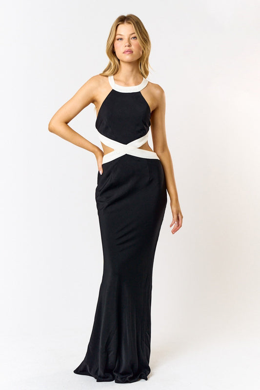 Twist back strap maxi dress black white