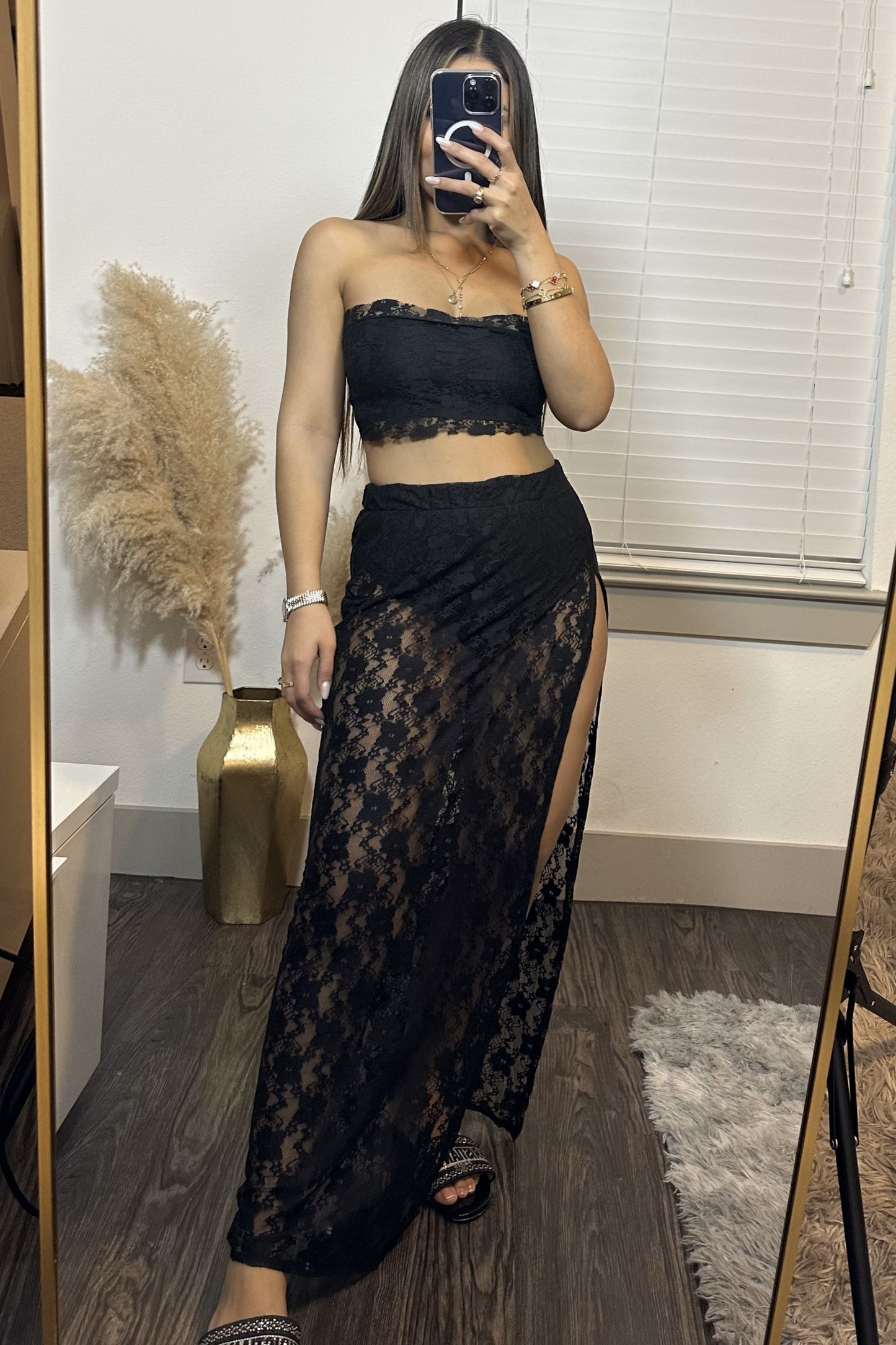 Black lace two piece set