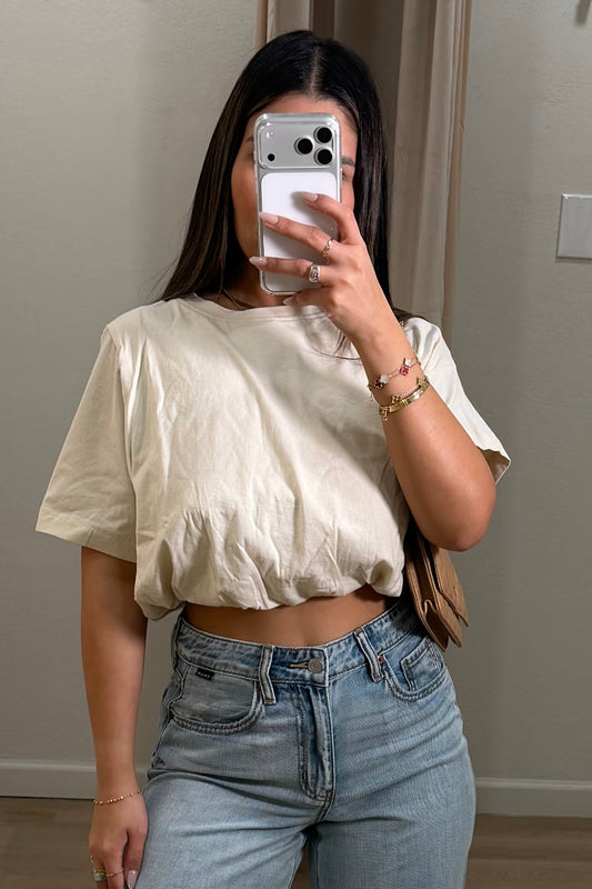 Bubble hem top beige