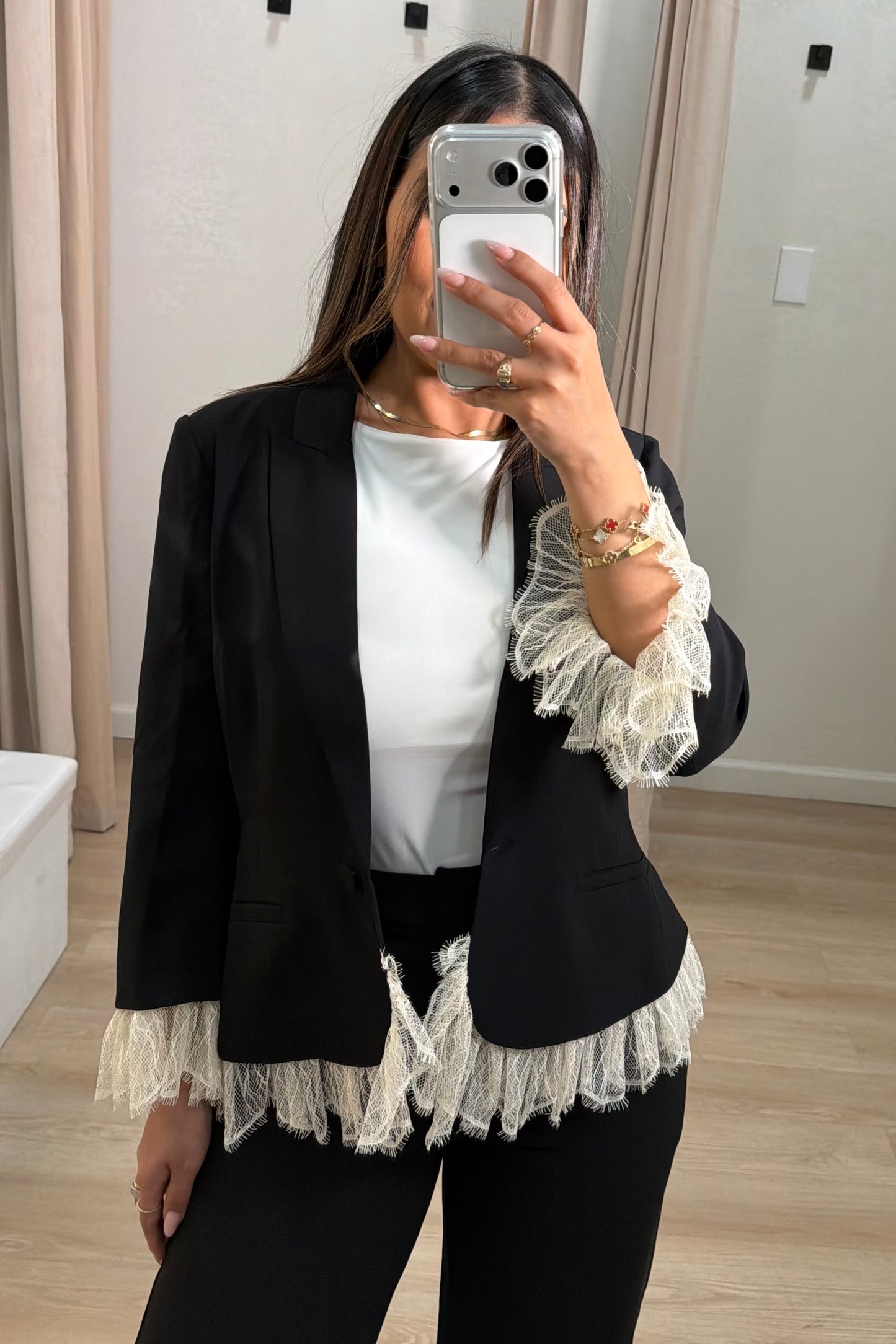 Lace detailed blazer blk