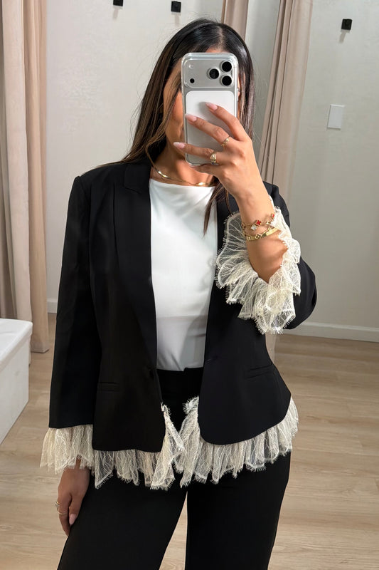 Lace detailed blazer blk