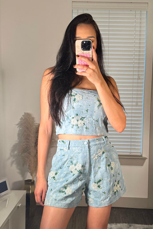 Beaded tube top and short set