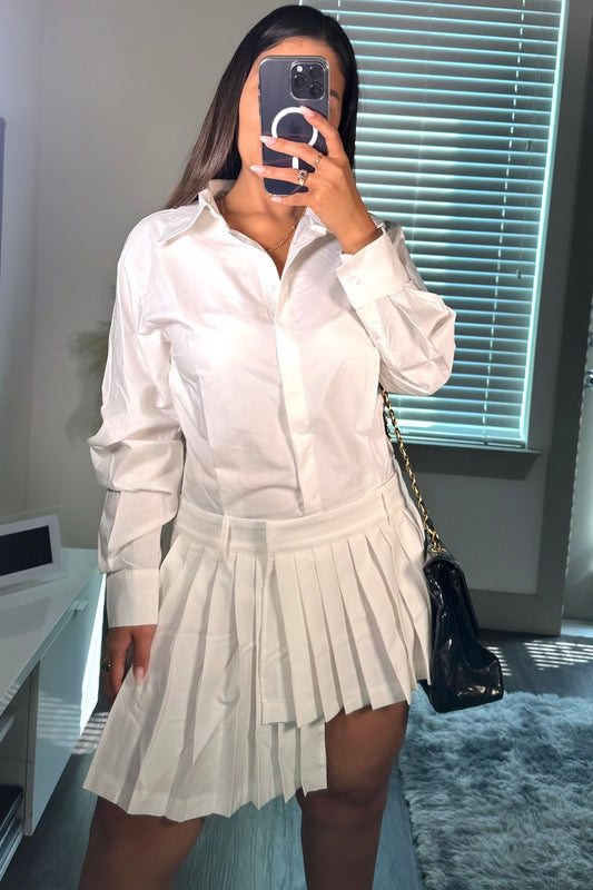 Contrast asymetric poplin dress white