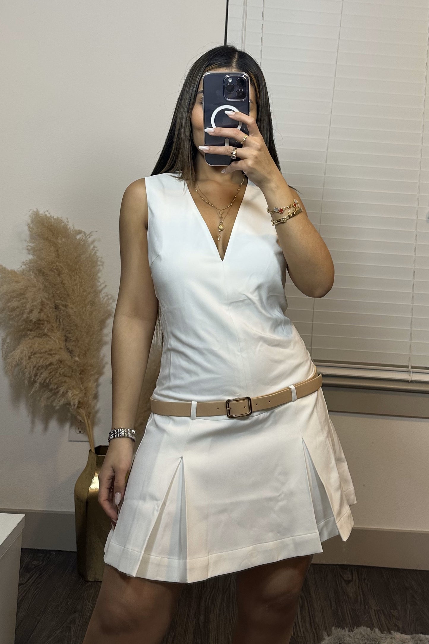 Belted style mini dress ivory