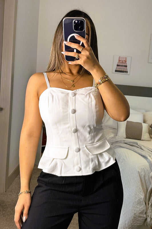 Front button detail corset top white