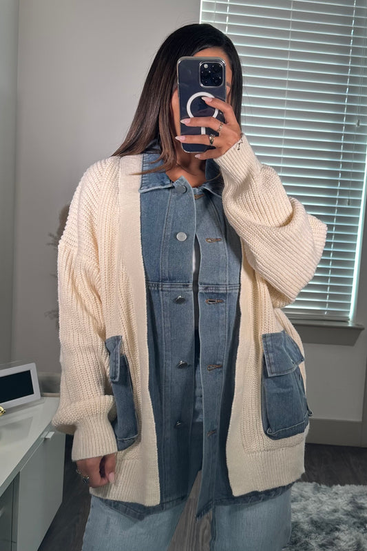 Denim Contrast knit jacket
