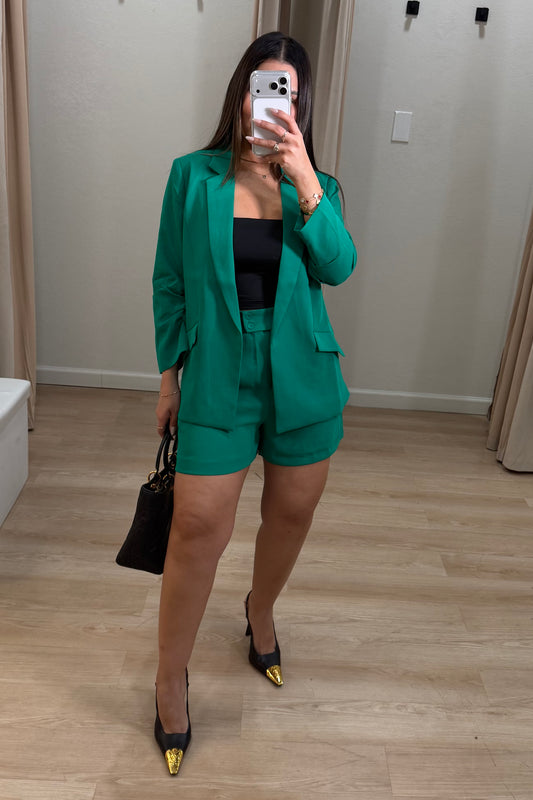 Kelly green short and blazer set