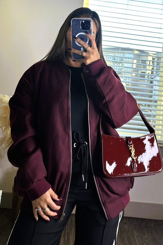 Oversized bomber jacket wine