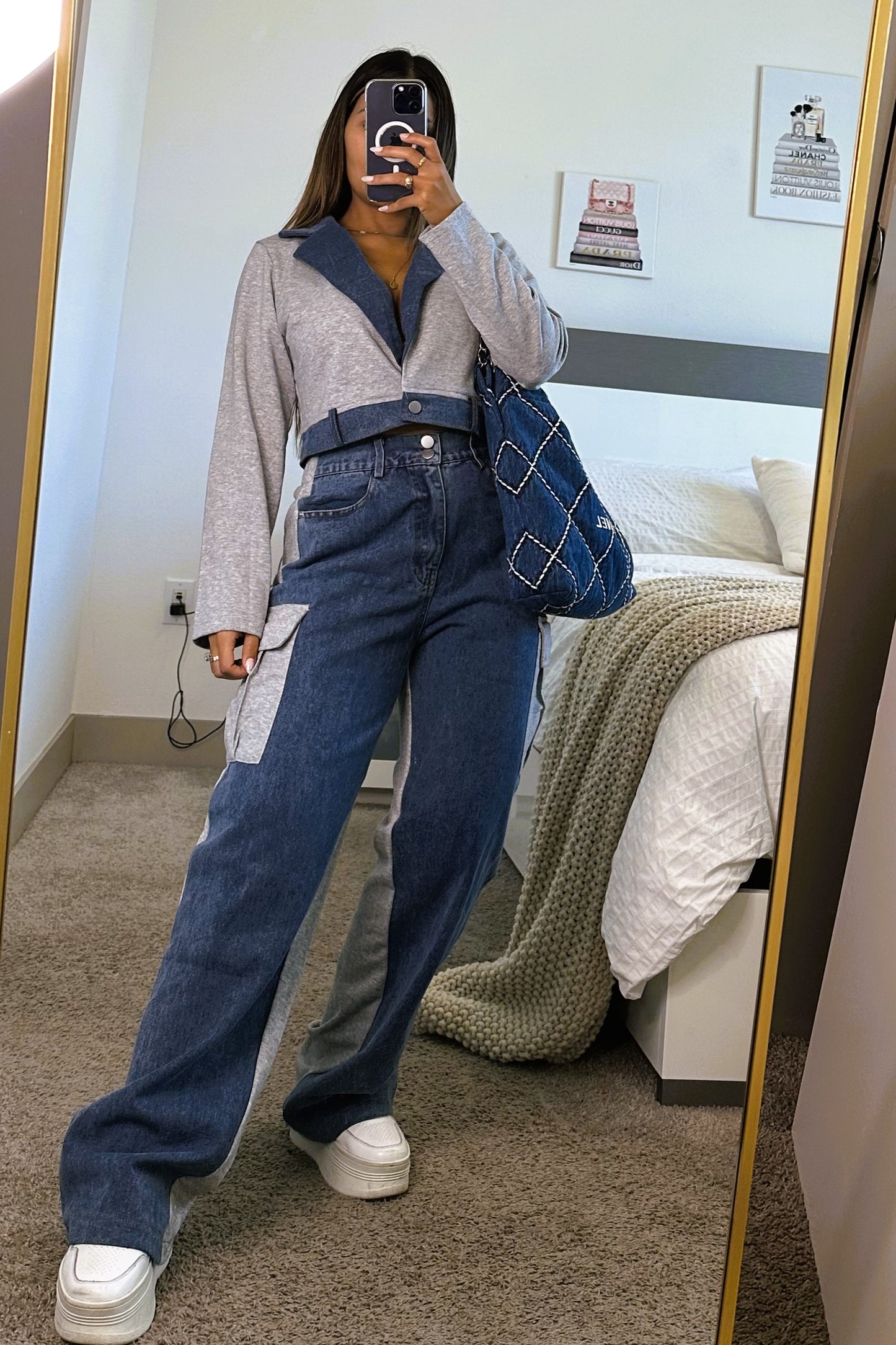 Denim pant set gray