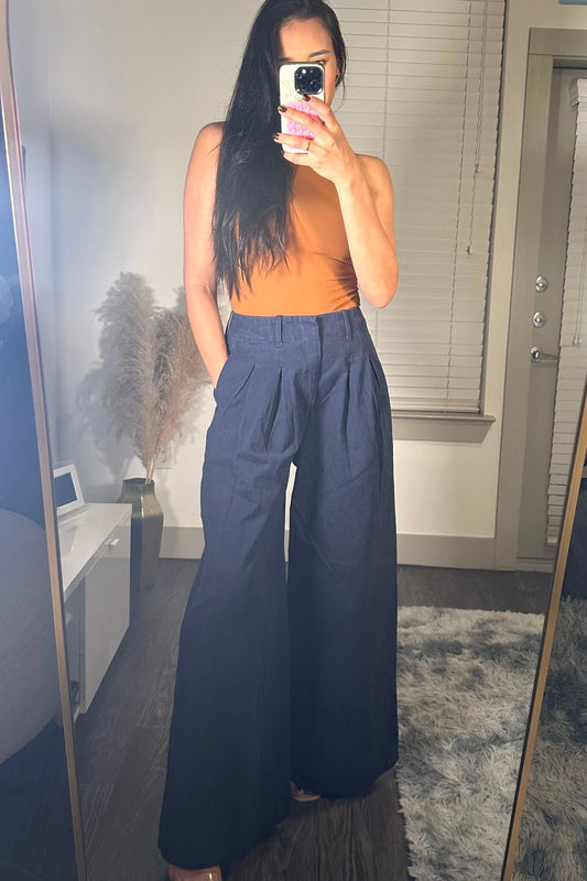 Pleated wide leg pants NAVY