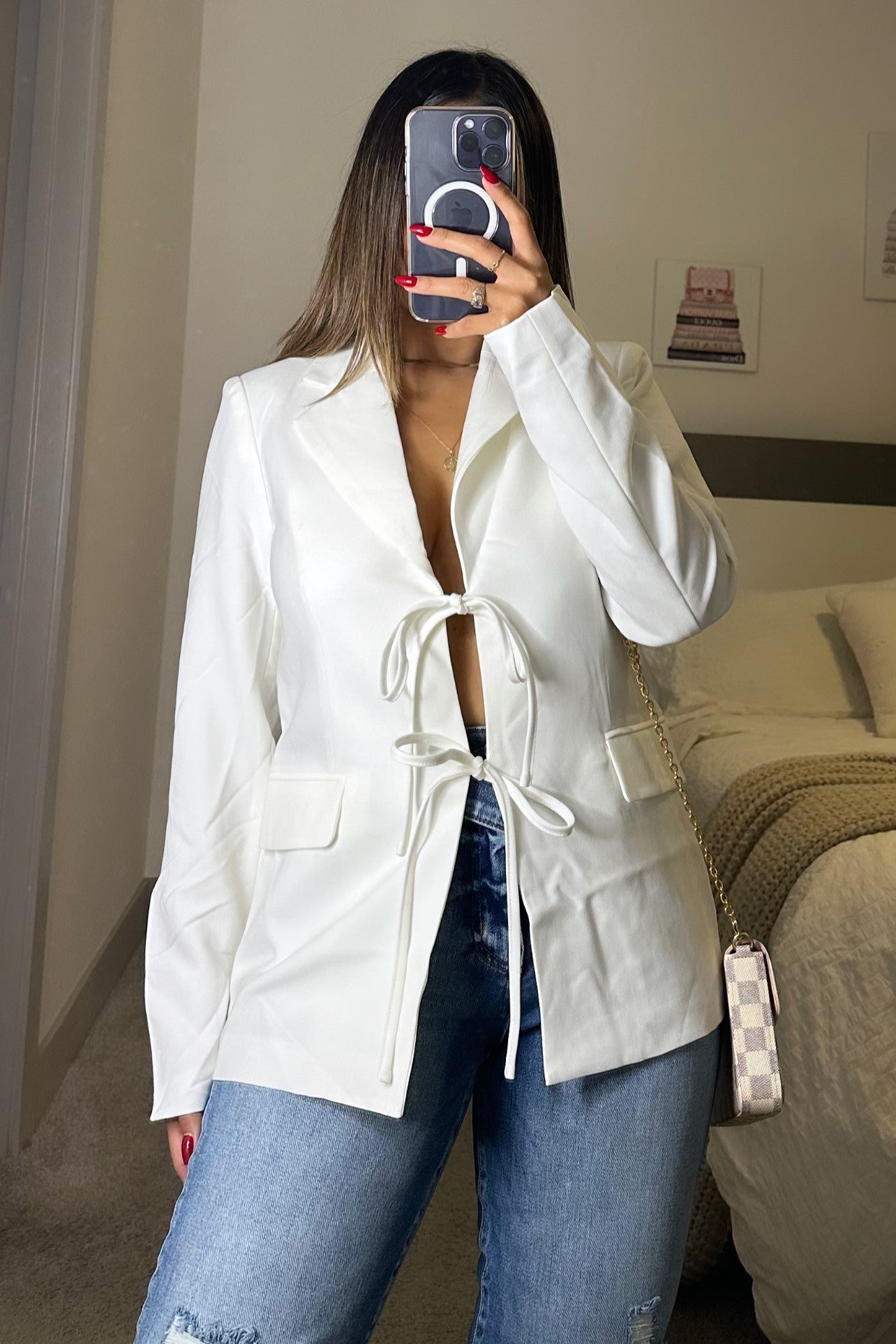 Tie front blazer OFF white