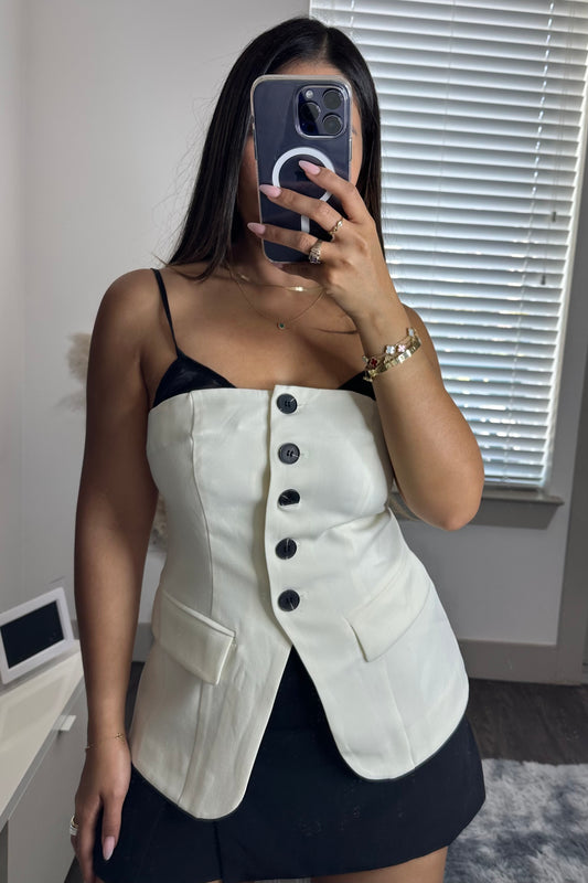 Button down vest ivory/blk