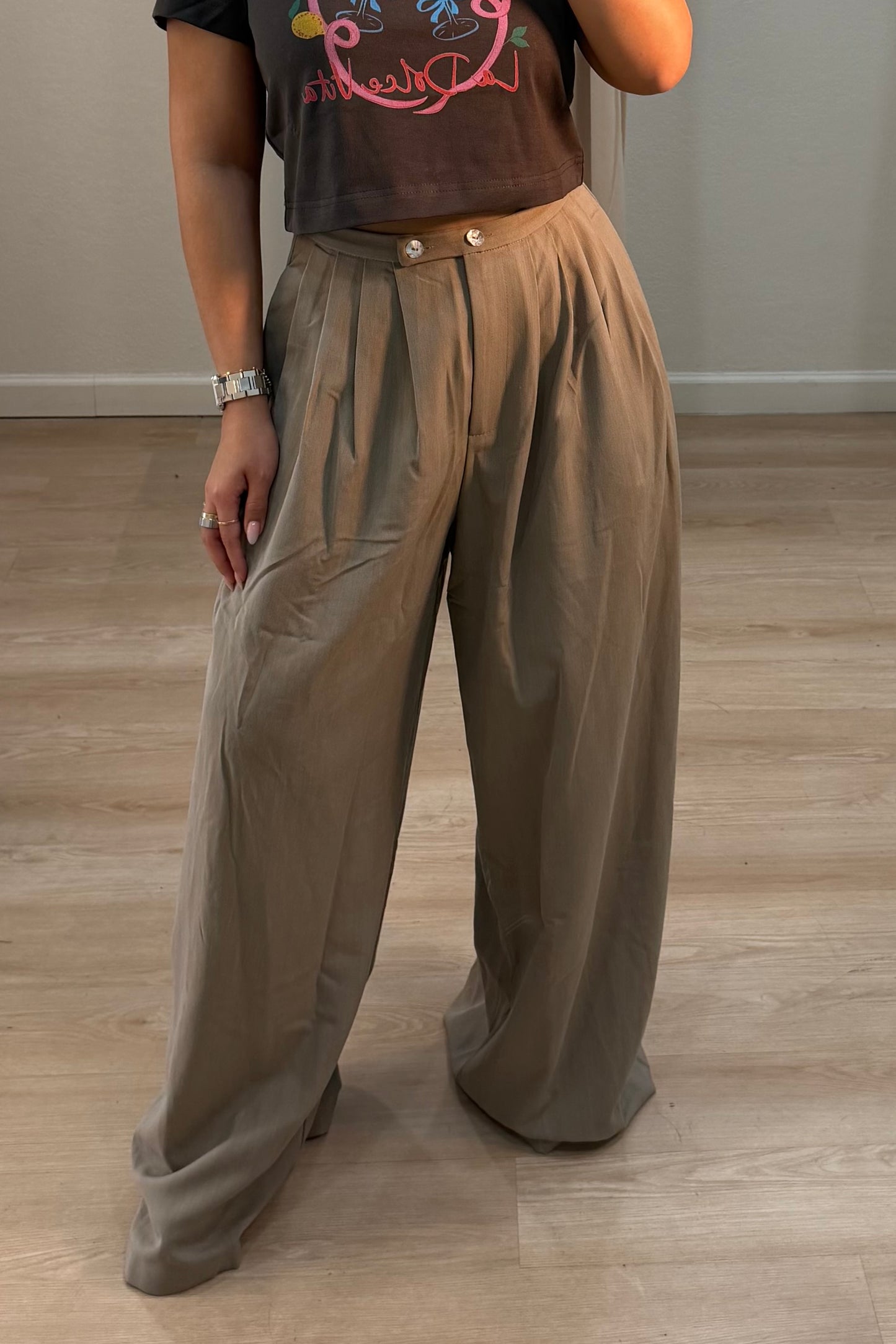 Pleated detail wide pant mocha