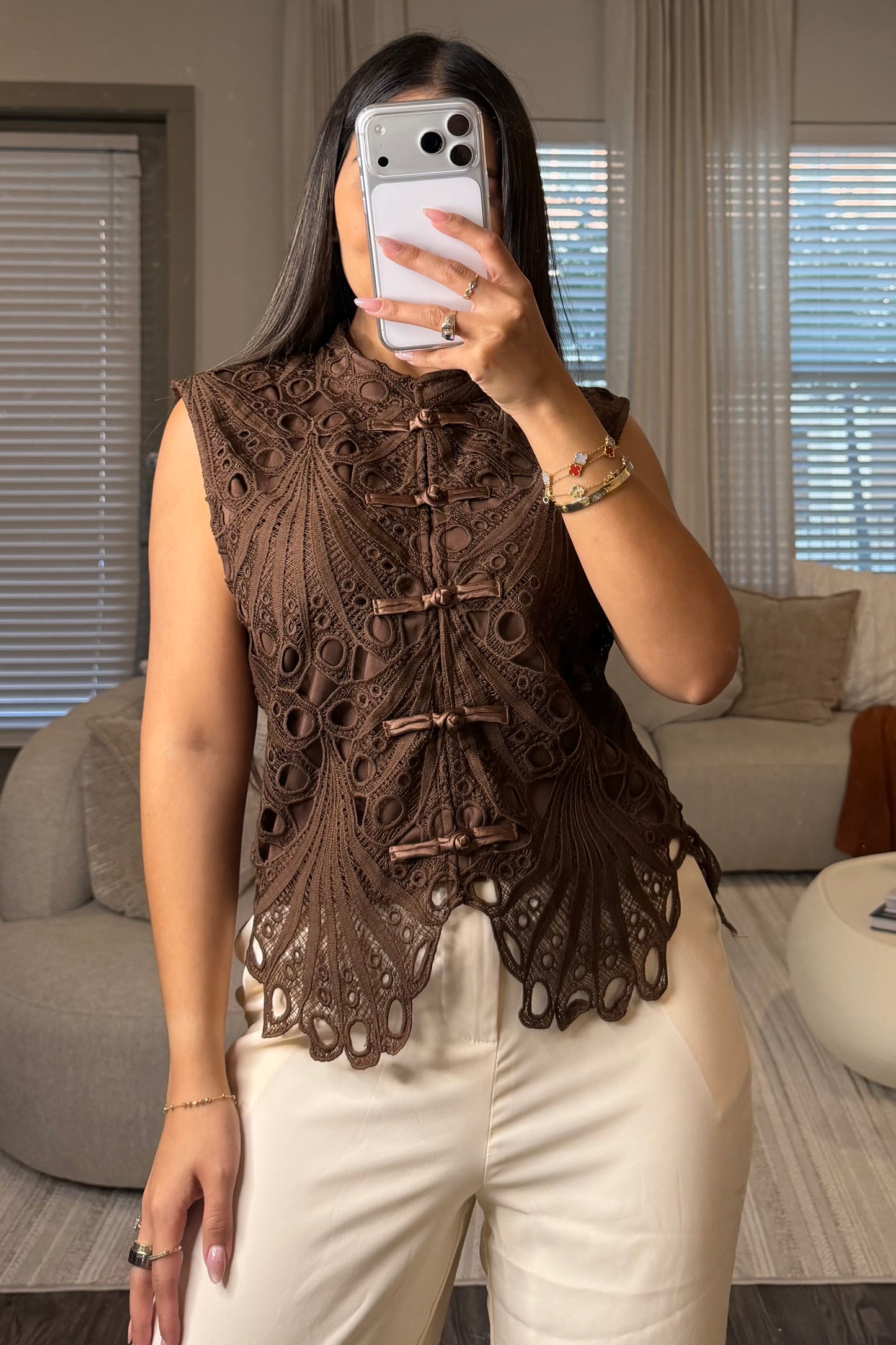 Pastel design brown top