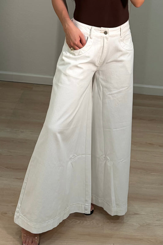 Mid rise wide leg white pants