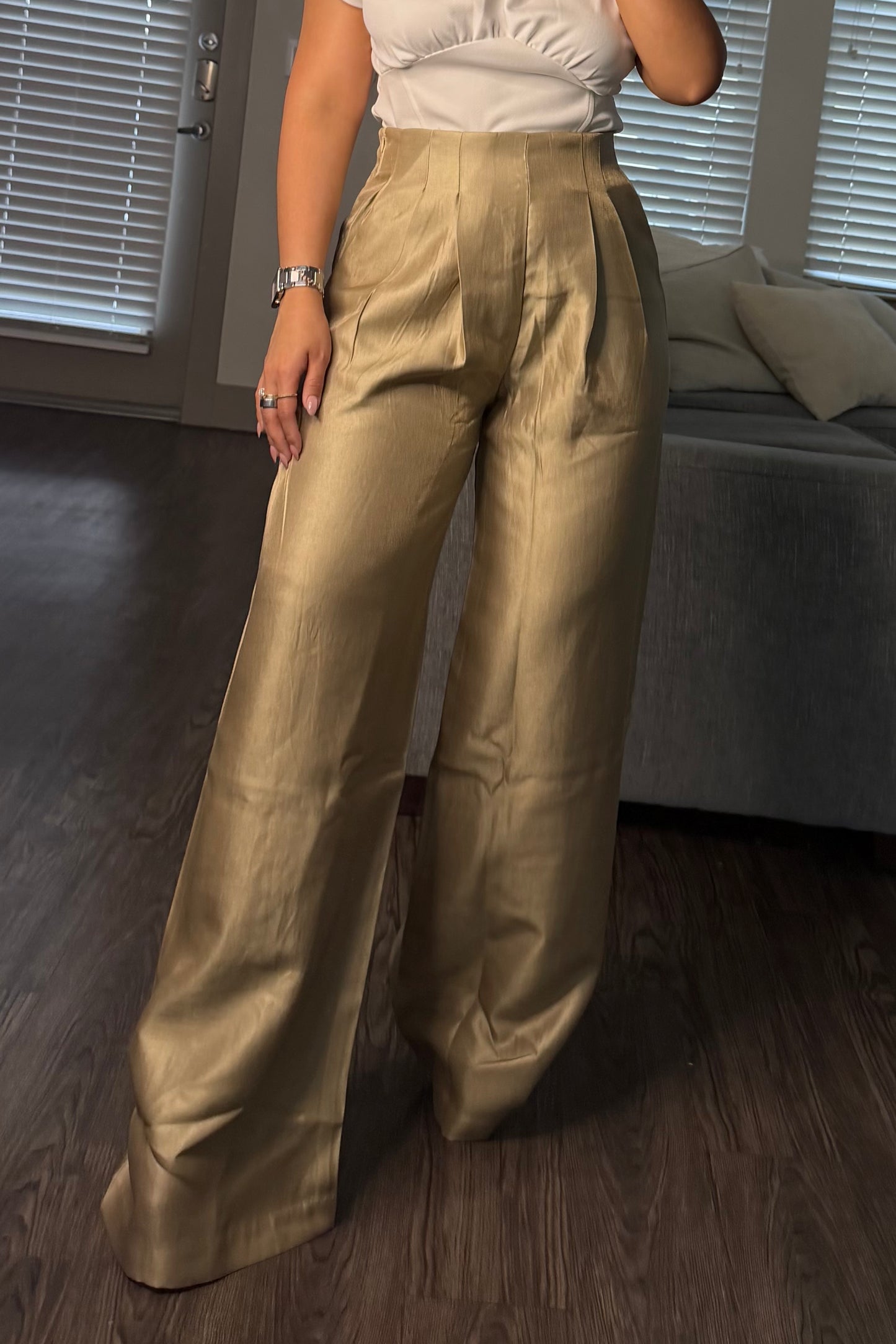Pleated high waisted wide pant