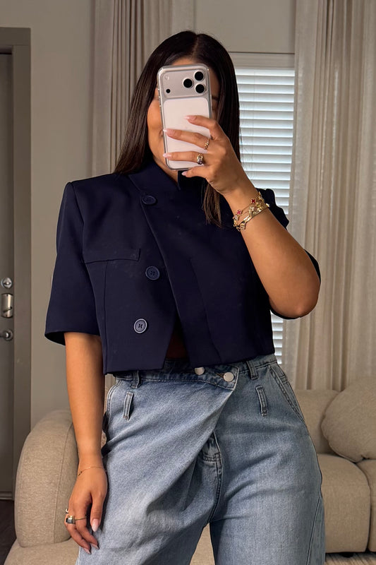 Crop blazer navy blue