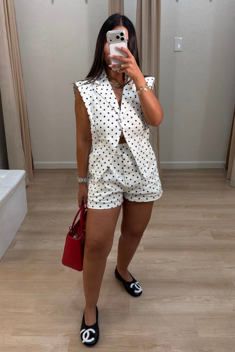 Polka dot tailored Romper white