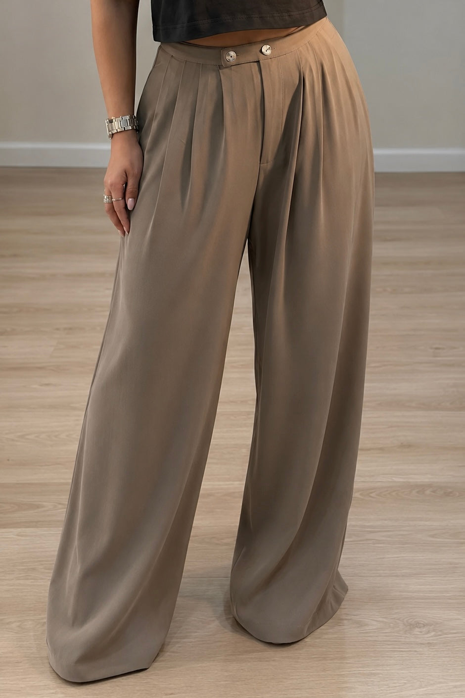 Pleated detail wide pant mocha