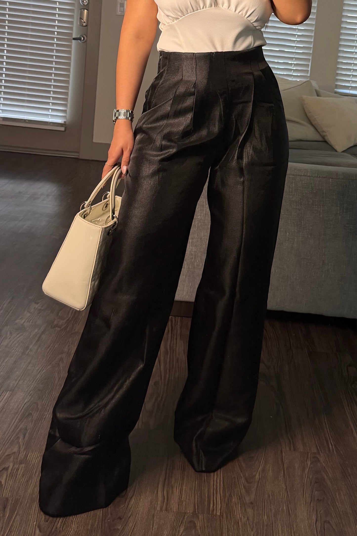 Pleated high waisted wide pant