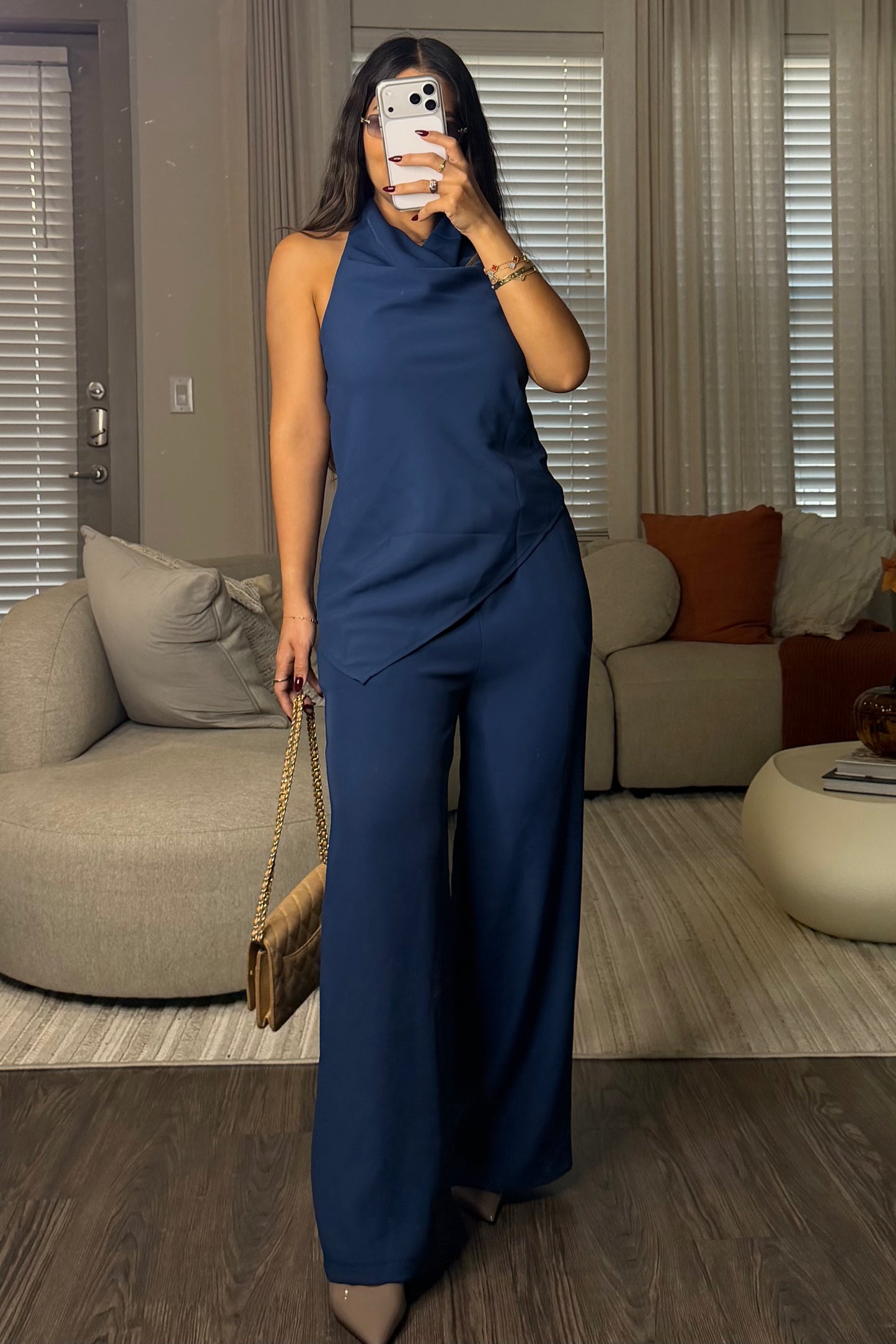 Satin flowy set navy blue